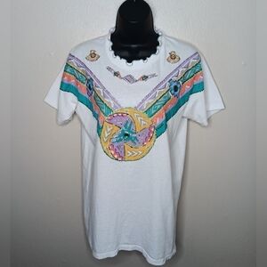 VTG 90s Native Tribal Art Women's Medium T-shirt Single Stitch USA Western Boho